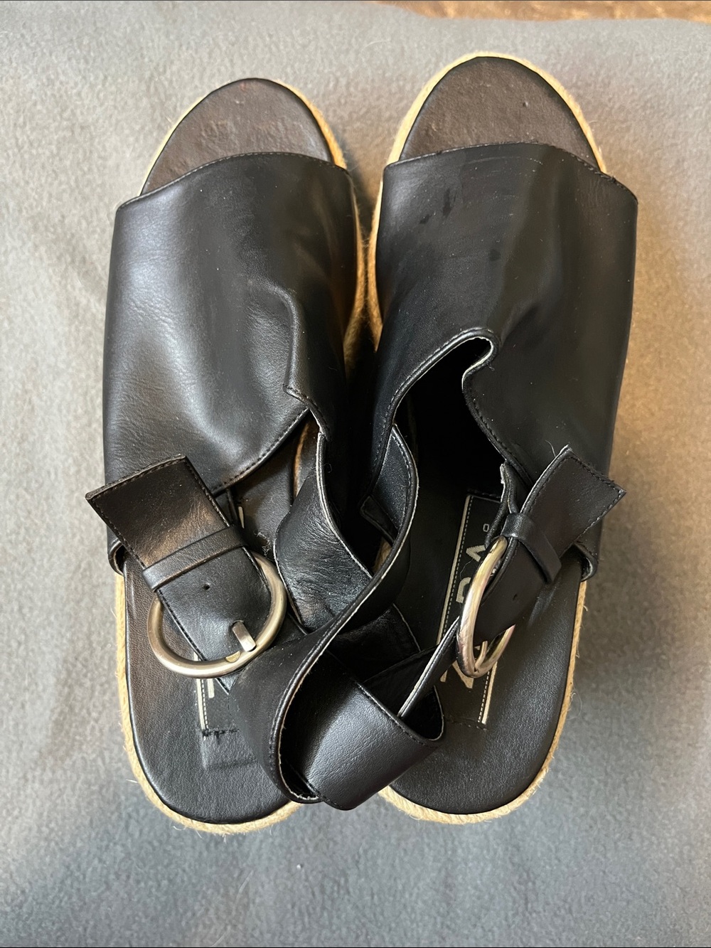 Zara Black Leather Buckle Slide Sandals